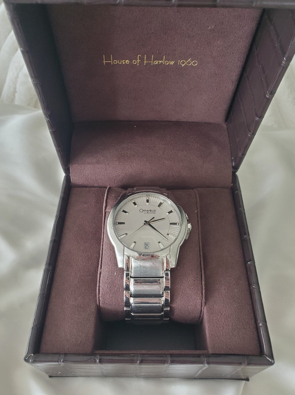 Bulova Caravelle Men's Silver Stainless Steel Watch with White Dial